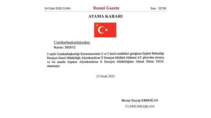 Afyonkarahisar İl Emniyet Müdürlüğüne Ahmet Birtan Erol atandı