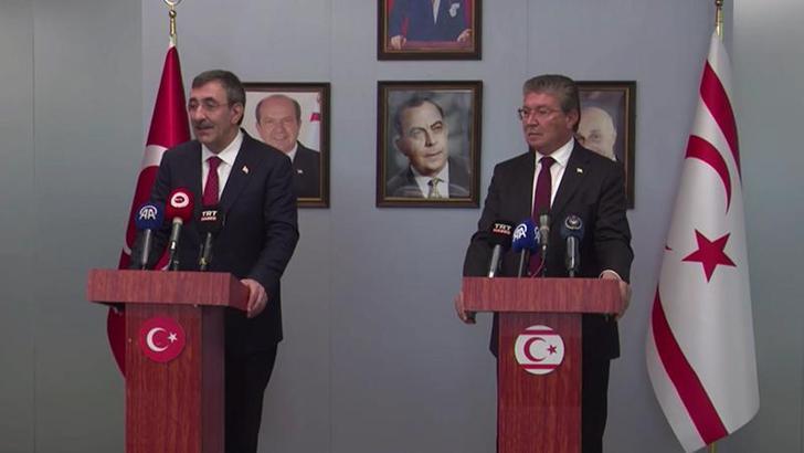 Cumhurbaşkanı Yardımcısı Yılmaz, KKTC Başbakanı Üstel ile ortak basın toplantısı düzenledi