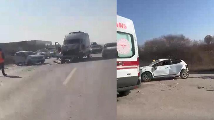 Karşı yöne geçen otomobil, ambulans ve TIR ile çarpıştı: 1 ölü, 4 yaralı