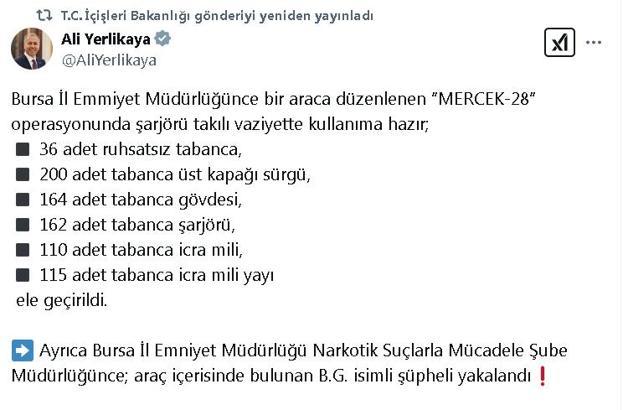 Bursa'da 36 ruhsatsız tabanca ele geçirildi; 1 gözaltı