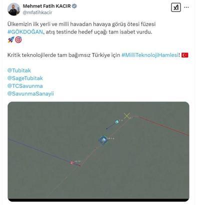 Yerli ve milli havadan havaya görüş ötesi füzesi 'GÖKDOĞAN'dan tam isabet