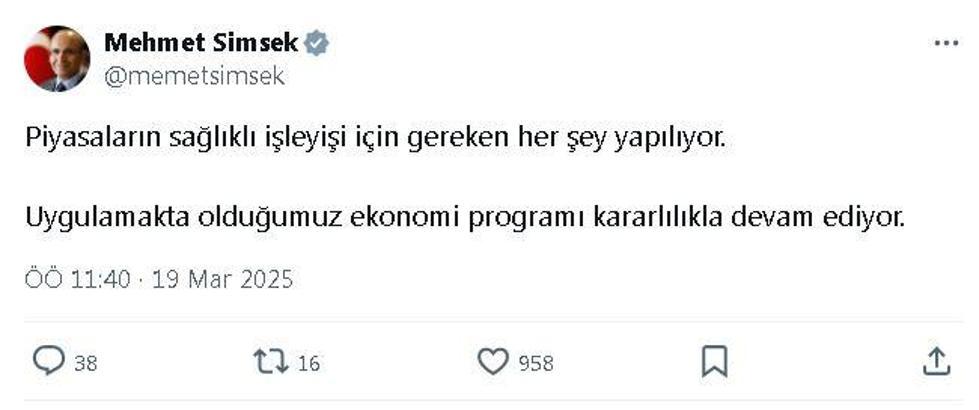 Bakan Şimşek: Piyasaların sağlıklı işleyişi için gereken her şey yapılıyor