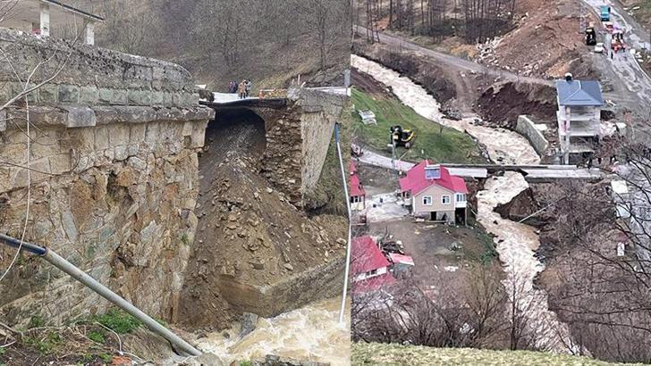 Trabzon'da heyelanla köprü çöktü