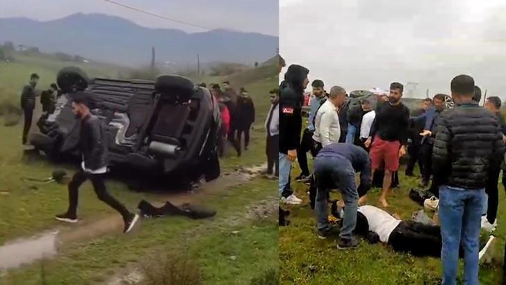 Otomobil, bariyerlere çarpıp şarampole devrildi; 5 yaralı