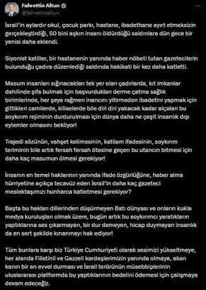 Fahrettin Altun: İsrail'in daha kaç gazeteciyi katletmesi gerekiyor