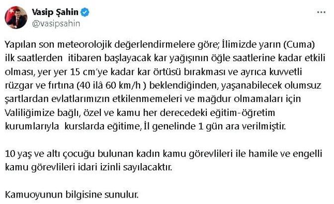 Ankara'da eğitime 'kar' engeli