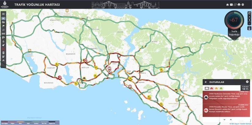 İstanbul - İstanbul'da trafik yoğunluğu yüzde 67 olarak ölçüldü
