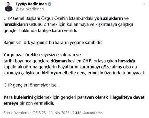 AK Parti'li İnan: CHP, gençleri illegaliteye davet etmeye son vermelidir