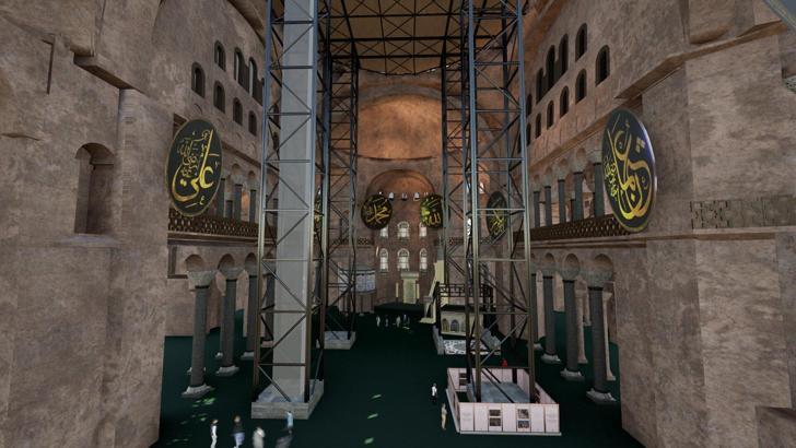 Ayasofya'nın ana kubbesinde tarihi restorasyon