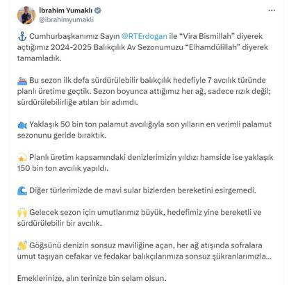 Bakan Yumaklı: Son yılların en verimli palamut sezonunu geride bıraktık