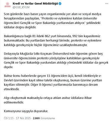 KYGM: Eylemlere katılan öğrencilerin yurtlarından atıldığı iddiası doğru değildir