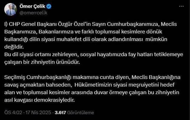 Çelik: Özgür Özel, kaos kampanyasına öncülük ediyor