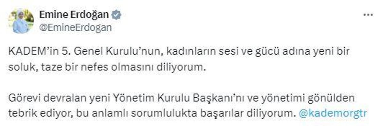 Emine Erdoğan, KADEM'in yeni yönetimini tebrik etti