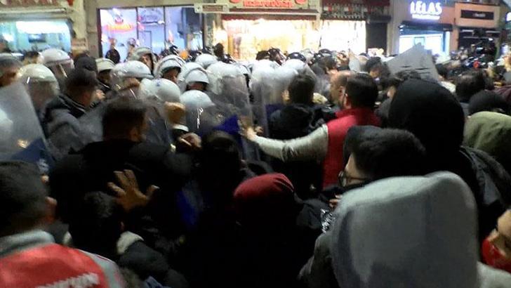 Beyoğlu'nda izinsiz Filistin'e destek gösterisinde arbede yaşandı