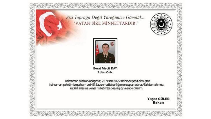 MSB: Pençe-Kilit bölgesinde 1 asker şehit oldu