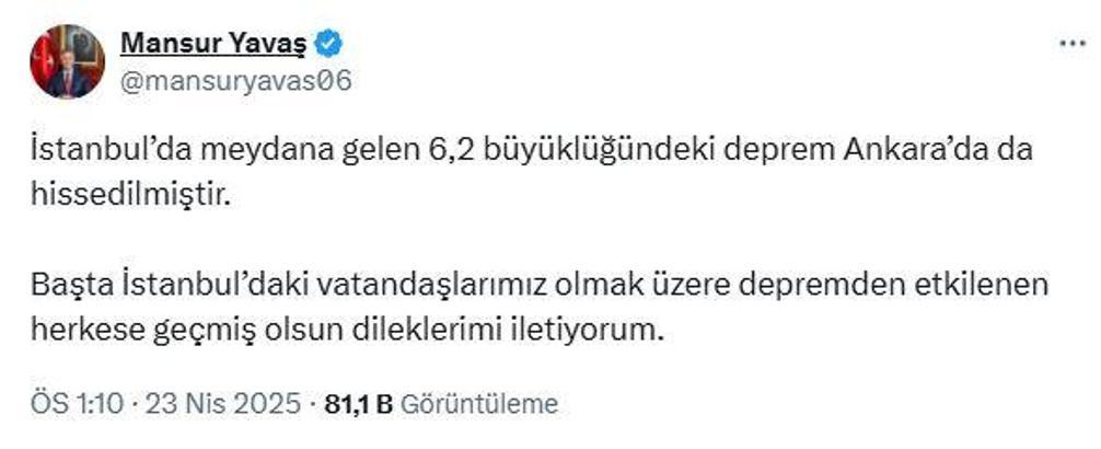 6.2 büyüklüğündeki deprem Ankara'da hissedildi