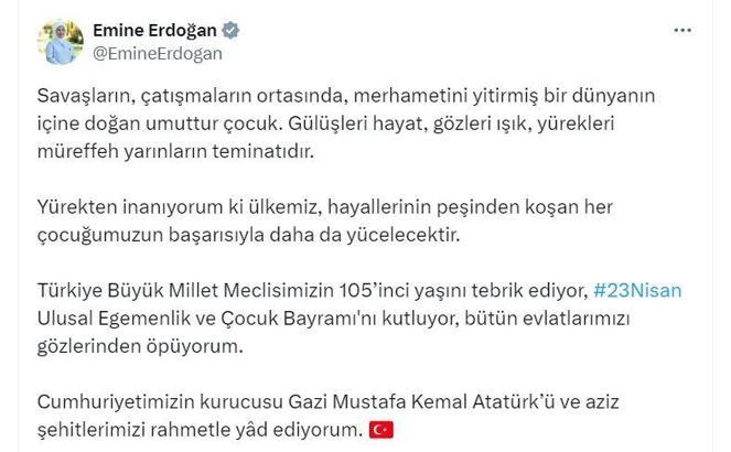Emine Erdoğan'dan '23 Nisan' mesajı