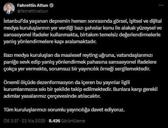 Altun: Dezenformasyon içeren yayınlar sıkı bir şekilde takip edilmekte