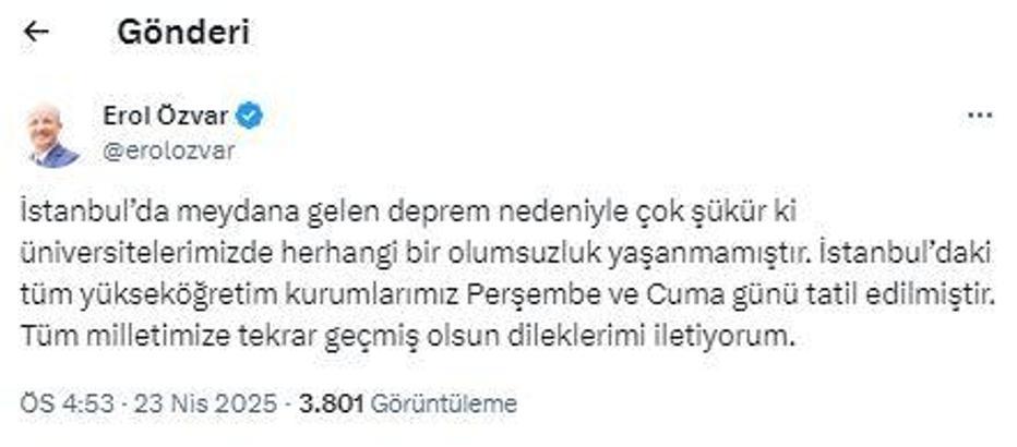 İstanbul'da üniversiteler 2 gün tatil edildi