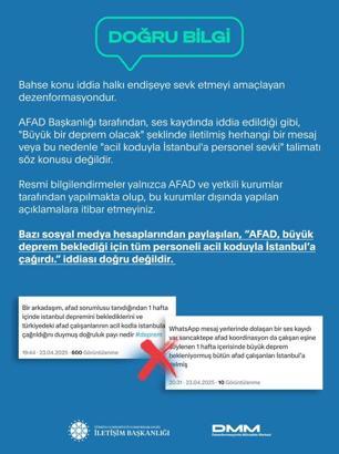 İletişim Başkanlığı, ‘AFAD’ın tüm personeli acil koduyla İstanbul’a çağırdı’ iddialarını yalanladı