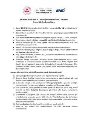 AFAD’dan deprem değerlendirmesi: 184 artçı sarsıntı kaydedildi