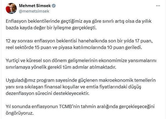 Bakan Şimşek'ten 'enflasyon' açıklaması