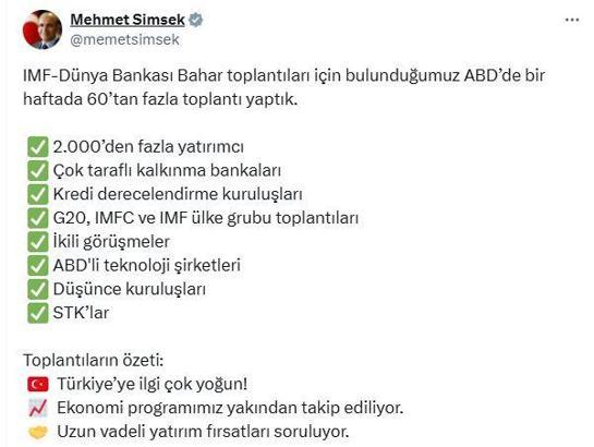 Bakan Şimşek: ABD'de 60'tan fazla toplantı yaptık, Türkiye'ye ilgi çok yoğun