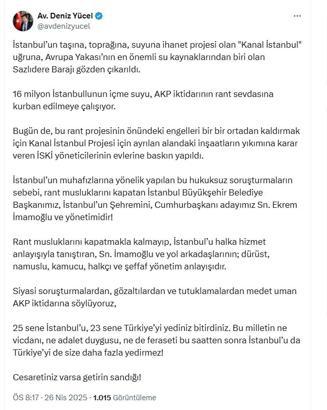 Sözcü Yücel: ‘Kanal İstanbul’ uğruna, Sazlıdere Barajı gözden çıkarıldı