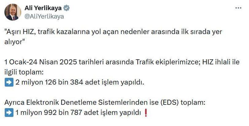 2025'te trafik ekipleri, hız ihlaliyle ilgili 2 milyon 126 bin işlem yaptı