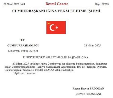 Cumhurbaşkanlığına Cevdet Yılmaz vekalet edecek