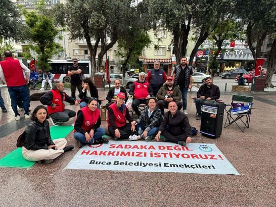 Buca Belediyesi işçilerinden oturma eylemi