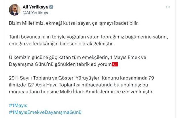 Bakan Yerlikaya: 79 ilimizde 127 açık hava toplantısına izin verildi