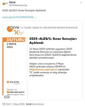 ALES sonuçları açıklandı