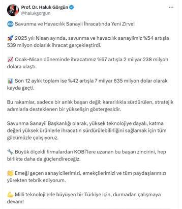 Savunma sanayinde nisan ihracatı 539 milyon dolar