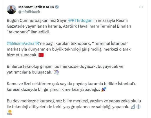 Atatürk Havalimanı terminal binaları 'teknopark' ilan edildi