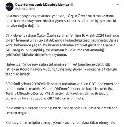 DMM: Özgür Özel'e saldıran kişinin GBT'sinin silindiği iddiaları doğru değil