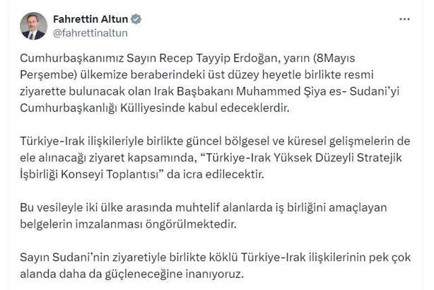 Cumhurbaşkanı Erdoğan, Irak Başbakanı Sudani'yi kabul edecek