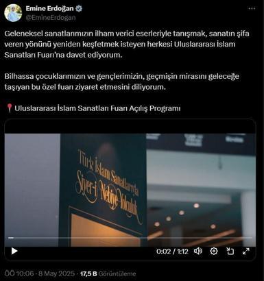 Emine Erdoğan'dan, 'Uluslararası İslam Sanatları Fuarı' paylaşımı