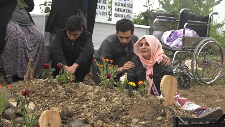 Heyelanda hayatını kaybeden eşi ve 2 kızının kabirlerini ziyaret edip, gözyaşı döktü