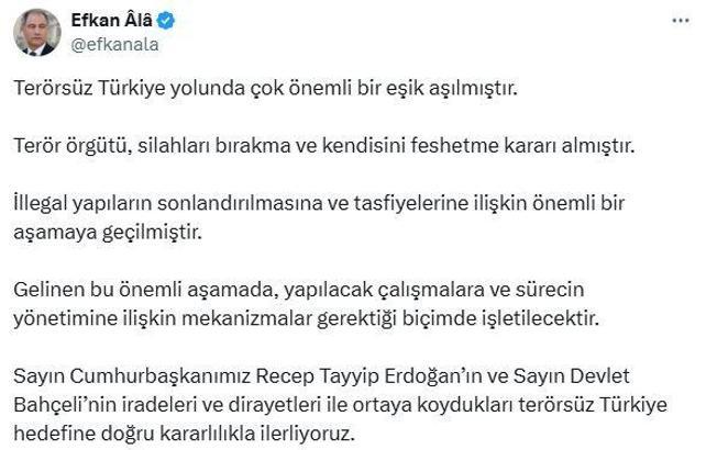 Efkan Ala: Terörsüz Türkiye yolunda çok önemli bir eşik aşılmıştır