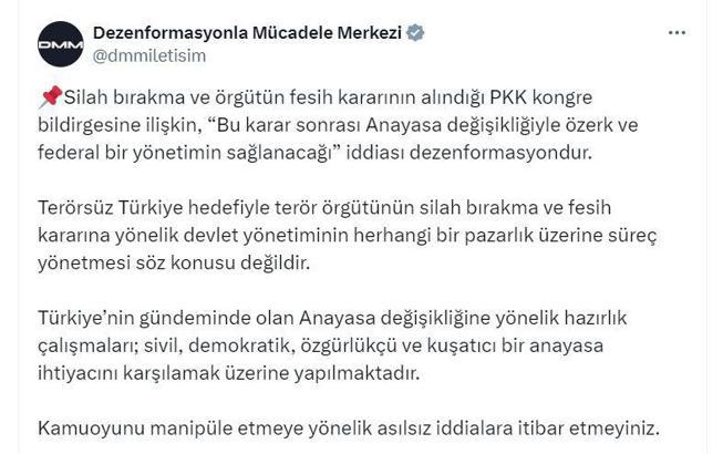 İletişim Başkanlığı: Devlet yönetiminin herhangi bir pazarlık üzerine süreç yönetmesi söz konusu değildir