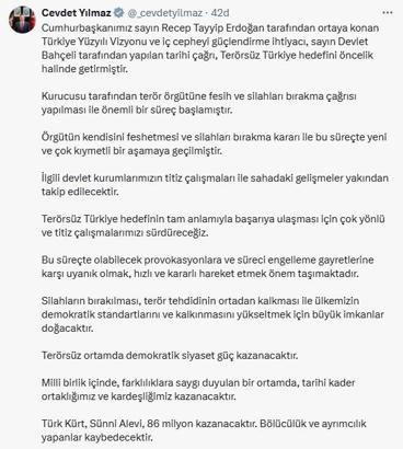 Cumhurbaşkanı Yardımcısı Yılmaz: 'Terörsüz Türkiye' popülist söylemlere kurban edilmemelidir