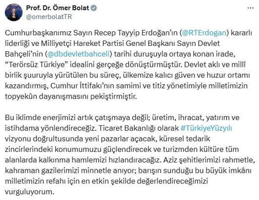 Bakan Bolat: Enerjimizi artık çatışmaya değil; üretim, ihracat, yatırım ve istihdama yönlendireceğiz