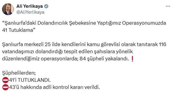 Şanlıurfa merkezli 25 ilde dolandırıcılık operasyonu; 41 tutuklama