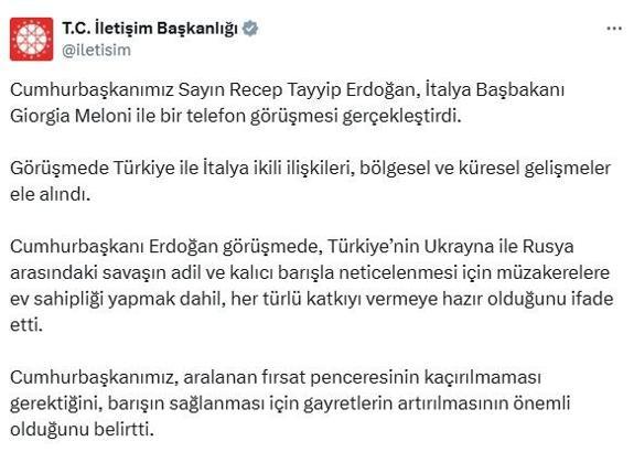 Cumhurbaşkanı Erdoğan, İtalya Başbakanı Meloni ile görüştü
