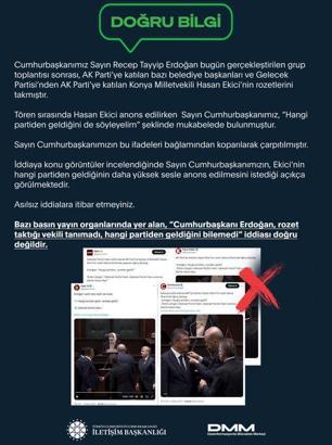 DMM: 'Cumhurbaşkanı Erdoğan, rozet taktığı vekili tanımadı' iddiası doğru değildir