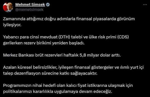 Bakan Şimşek: Finansal piyasalarda görünüm iyileşiyor