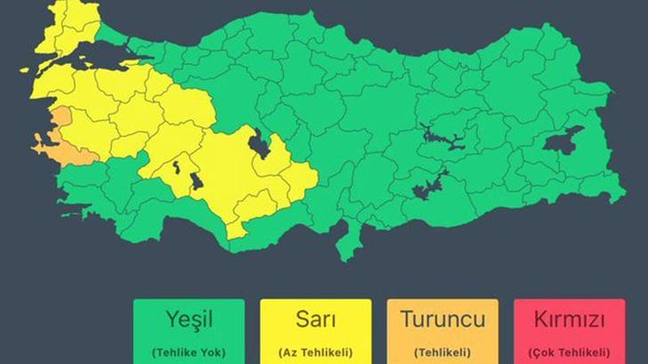 İçişleri Bakanlığı'ndan 18 kente 'sarı', 1 kente 'turuncu' kodlu uyarı