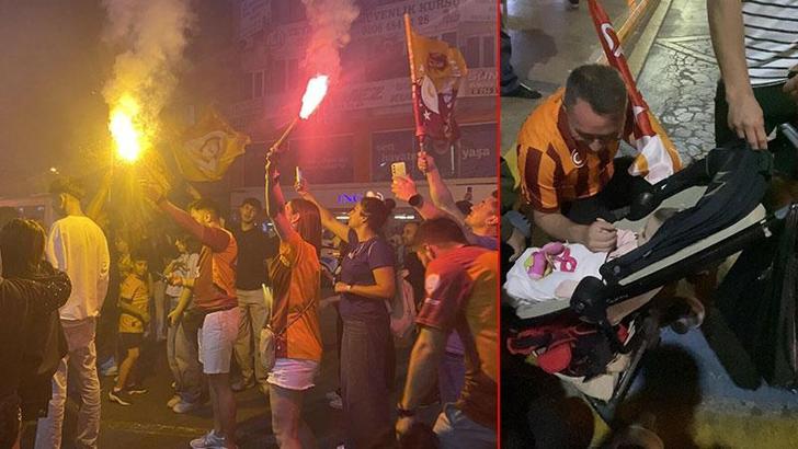 Aydın’da Galatasaray’ın şampiyonluğu kutlandı: Coşkulu bir aile bebeklerini yolun ortasında unuttu