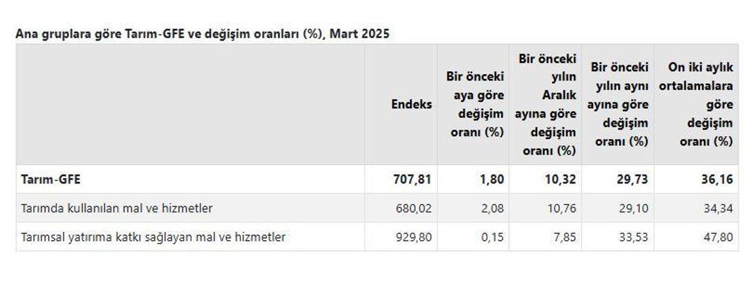 TÜİK: Tarımsal girdi fiyatları martta arttı